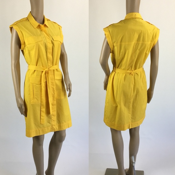 Zara Polplin Dress With Belt Golden Rod Yellow MED - Picture 5 of 8